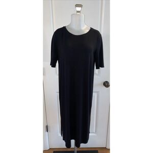 Eileen Fisher Size Medium Pullover Jersey Dress‎ Black Short Sleeve Lagenlook